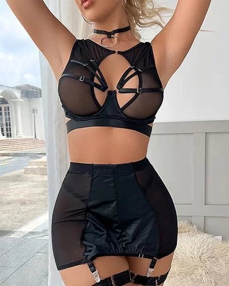 Özel Tasarım Seksi Etekli Siyah Fantezi Jartiyer Takımı