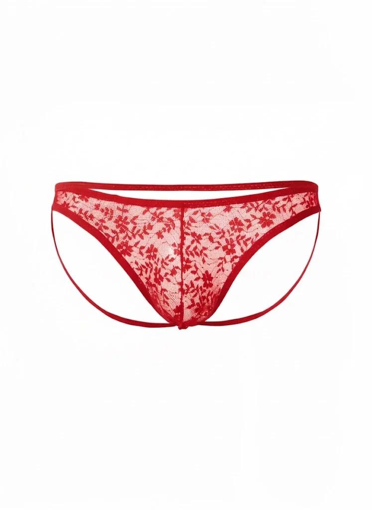 Seksi Dantelli Arkası Açık Seksi Kırmızı Erkek Külot