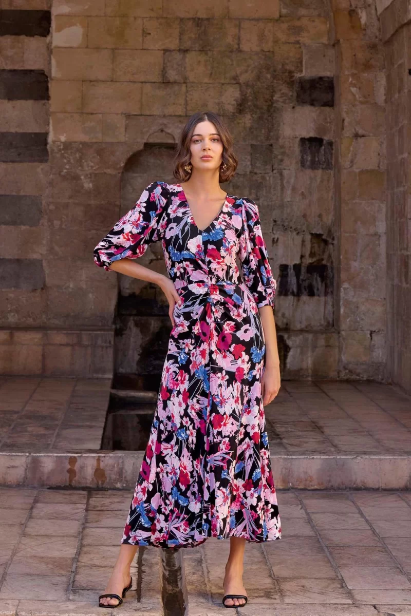 Çiçek Desenli Viskon Elbise