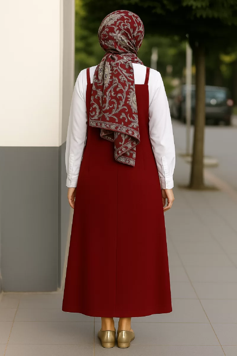 Kadın Bordo Basic Ayarlanabilir Askılı Jile Elbise