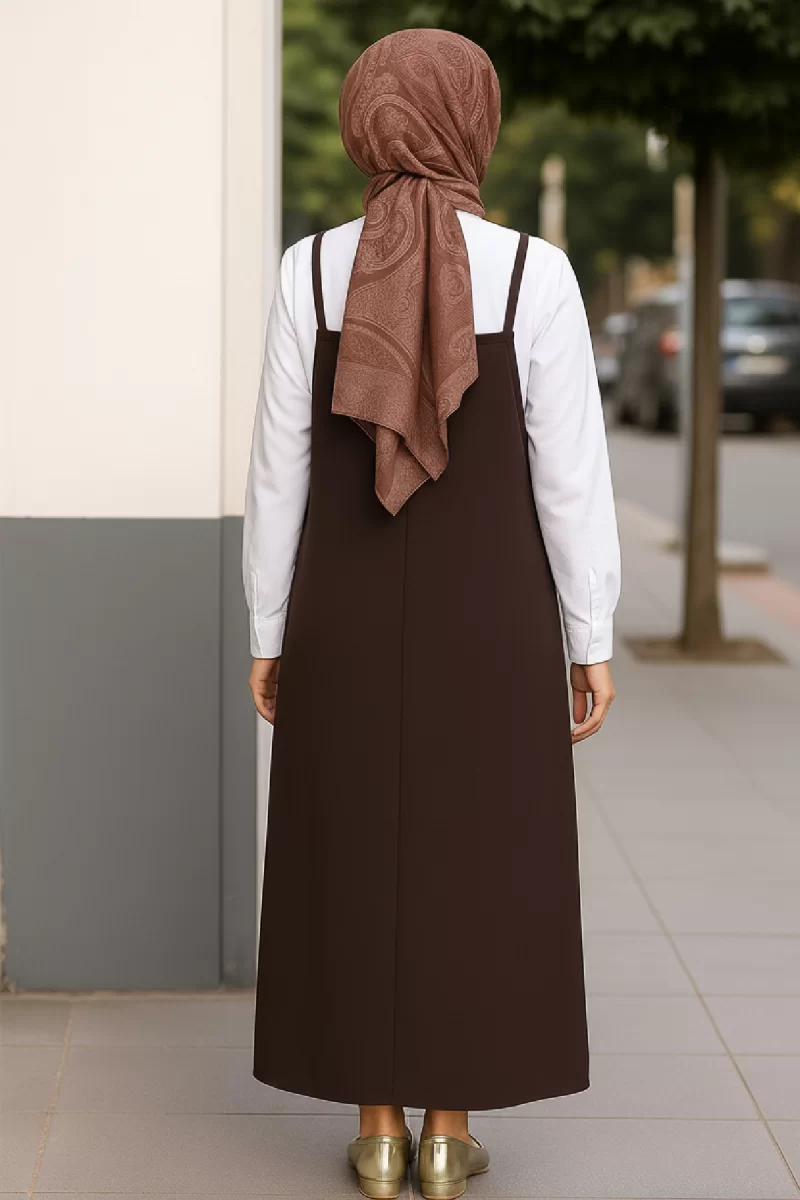 Kadın Acı Kahverengi Basic Ayarlanabilir Askılı Jile Elbise
