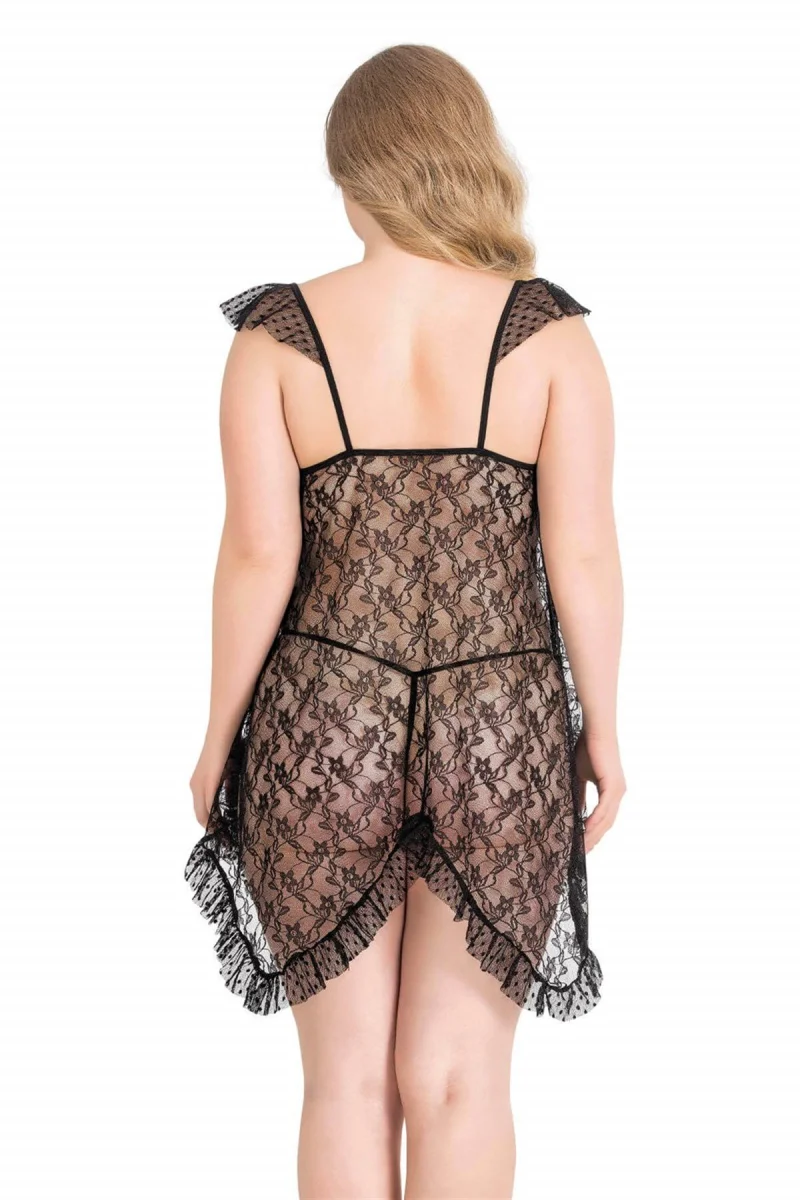 Büyük Beden Siyah Kısa Tül Gecelik