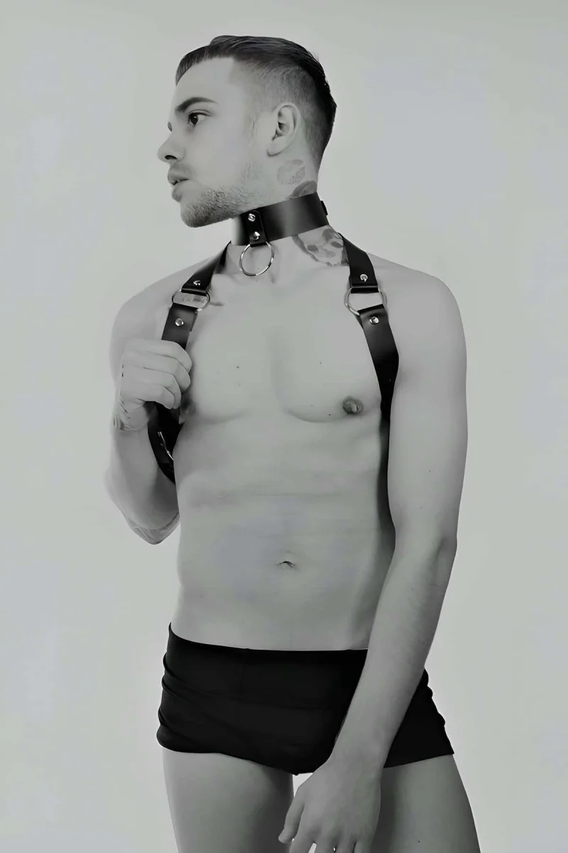 Tasmalı Seksi Deri Erkek  Harness - Brfm35