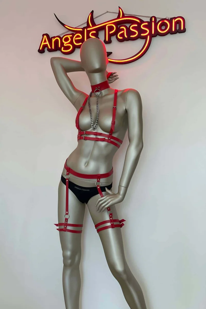 Tasma Detaylı Şık Deri Harness Jartiyer Takım