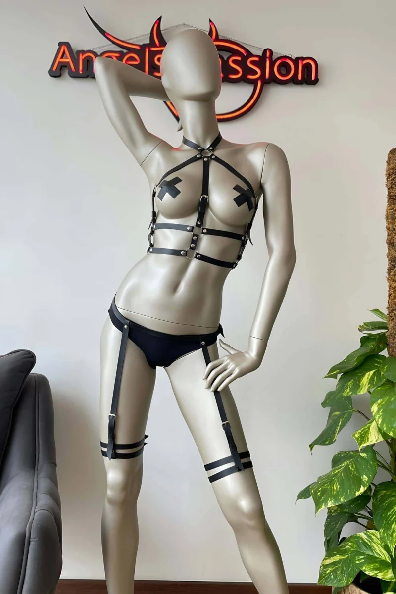 Siyah Ayarlanabilir Deri Jartiyer Takım - Brf257