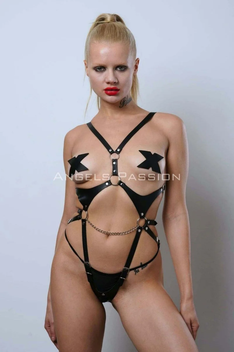 Ağ Bölgesi Açık Deri Body Harness, Deri Fantezi Giyim, Clubwear - Brf1170