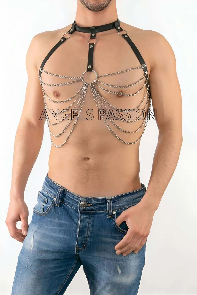 Zincirli Erkek  Göğüs Harness - Zincirli Erkek  Fantazi Giyim - Gay Zincir Harness - Brfm74