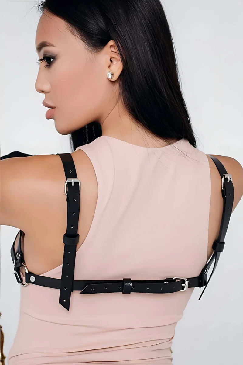 Siyah Seksi Deri Harness Sütyen - Brf112