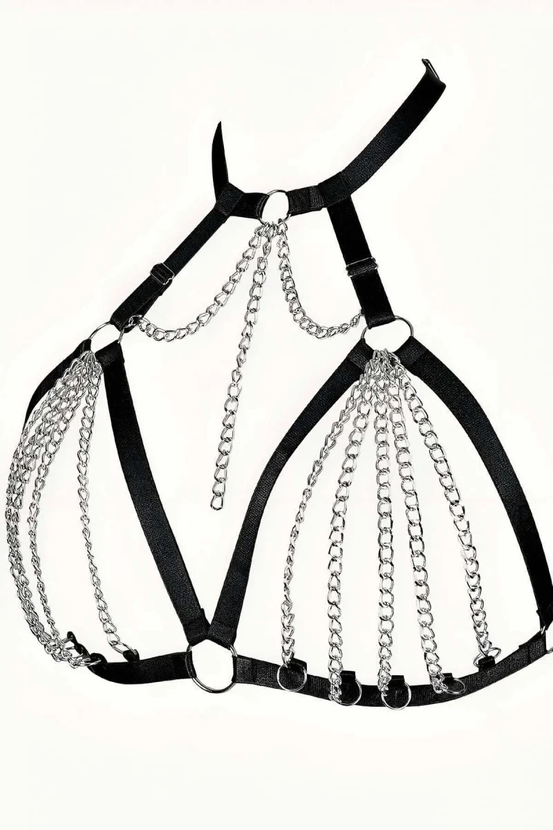 Zincirli Lastik Seksi Göğüs Harness - Brf805