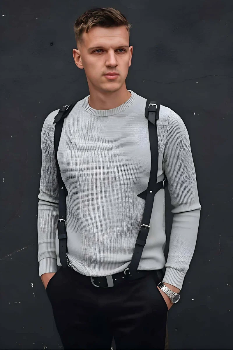 Omuz Detaylı Şık Erkek  Deri Harness, Erkek  Gömlek Üzeri Aksesuar - Brfm135