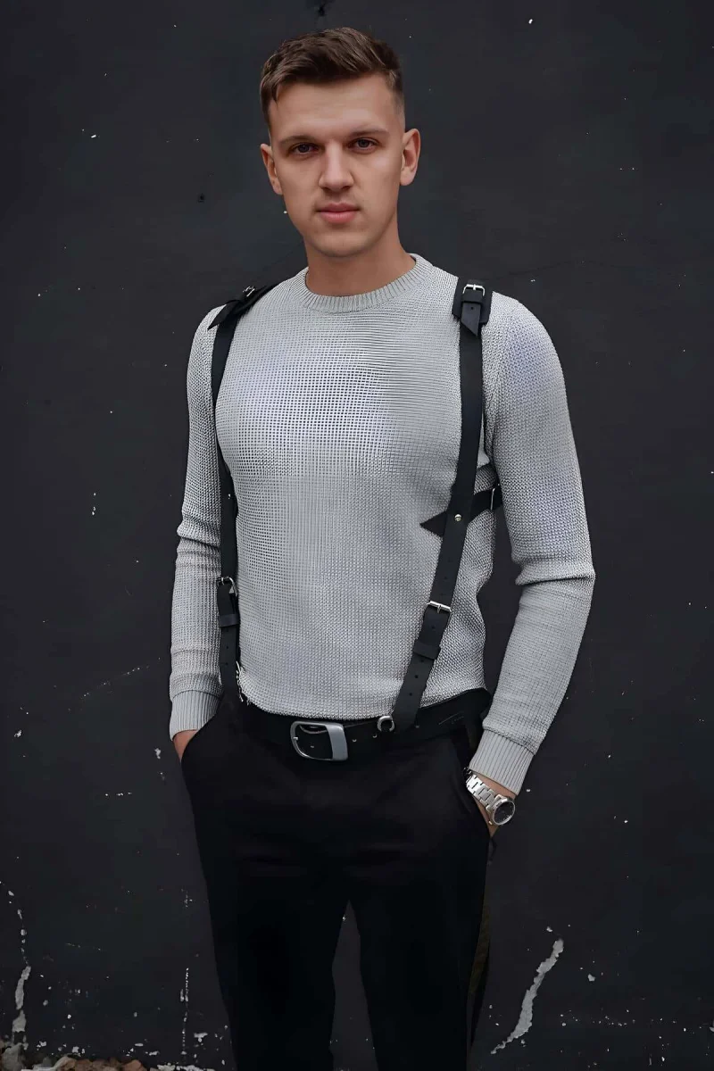 Omuz Detaylı Şık Erkek  Deri Harness, Erkek  Gömlek Üzeri Aksesuar - Brfm135