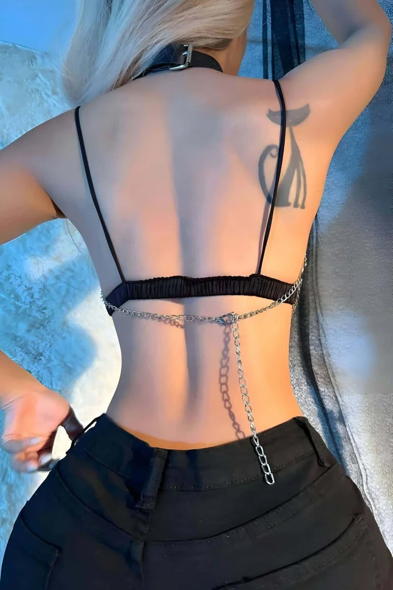 Zincirli Giysi Üzeri Göğüs Harness, Crop Büstiyer - Brf1165