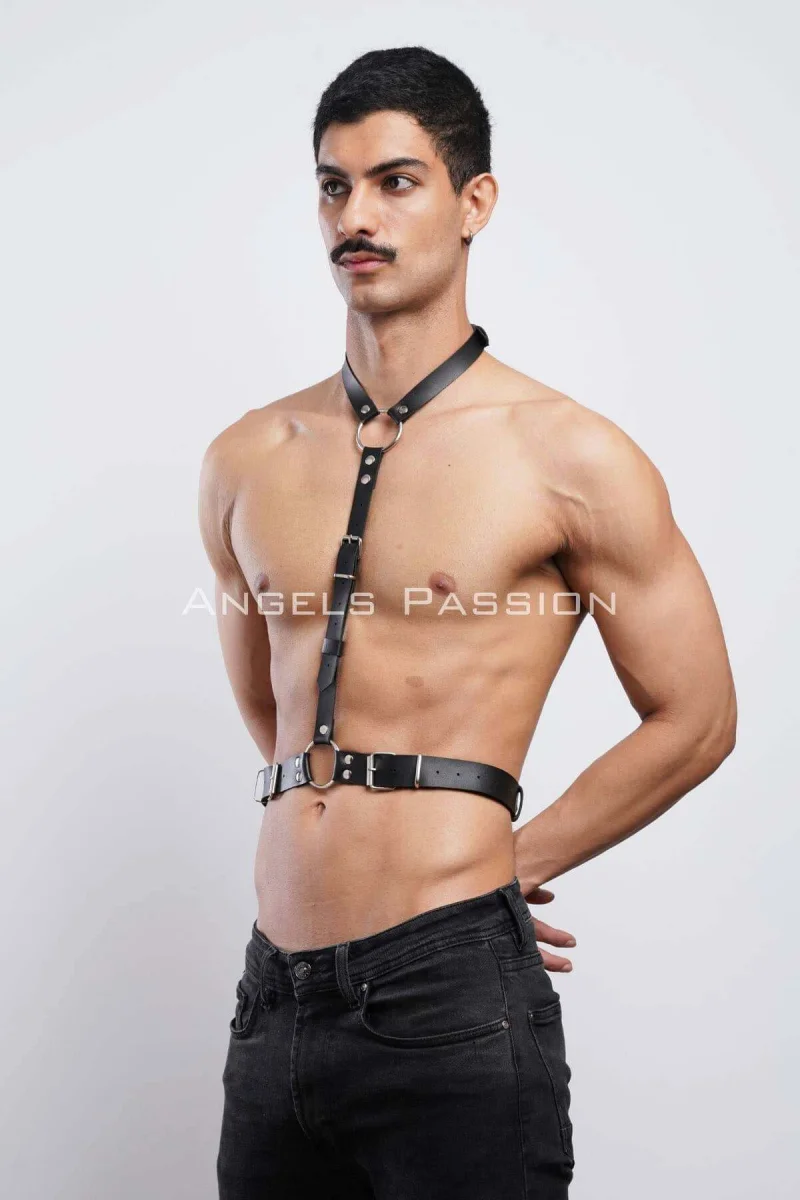 Deri Boyundan Askılı Erkek  Harness, Clubwear, Leather Partywear - Brfm124