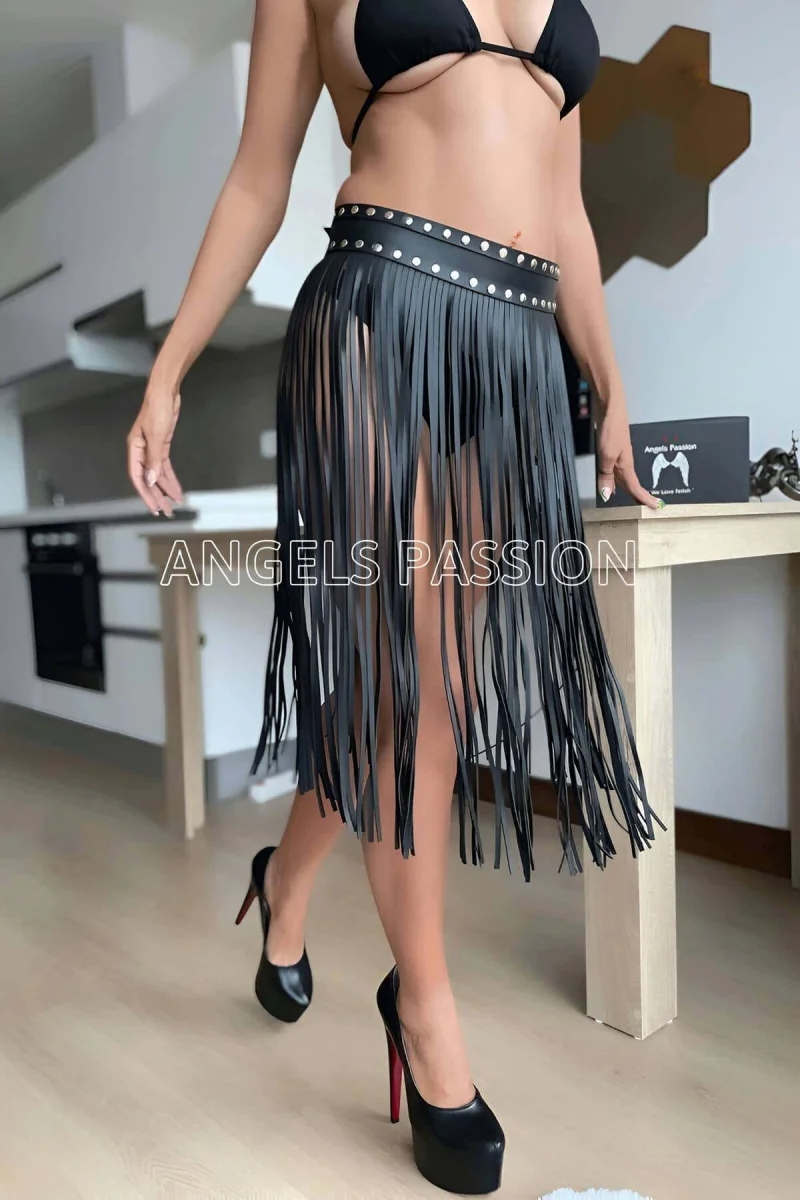 İnce Püsküllü Deri Fantazi Etek - Brf411