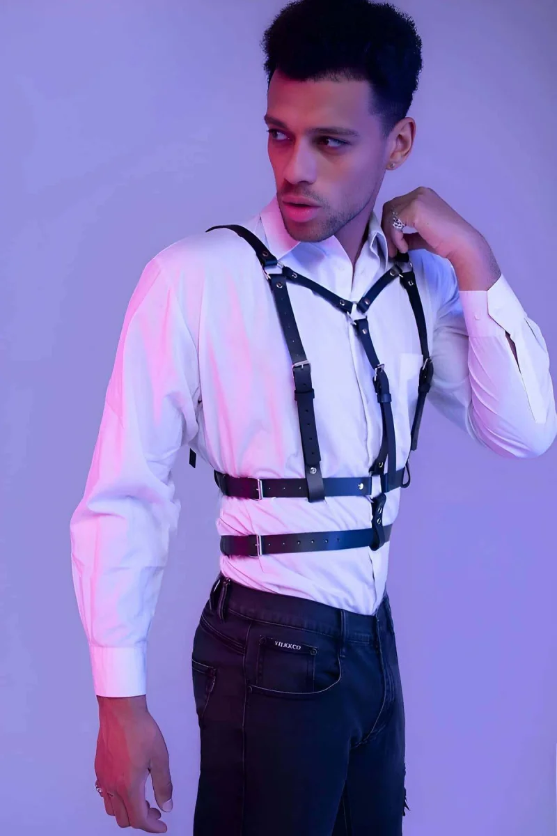 Şık Erkek  Deri Göğüs Harness - Brfm40