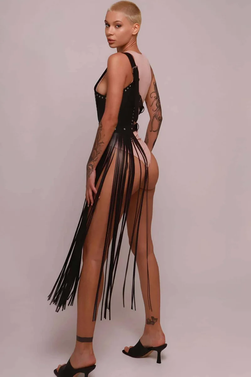 Püsküllü Deri Ceket Harness, Püsküllü Seksi Deri Harness - Brf1014