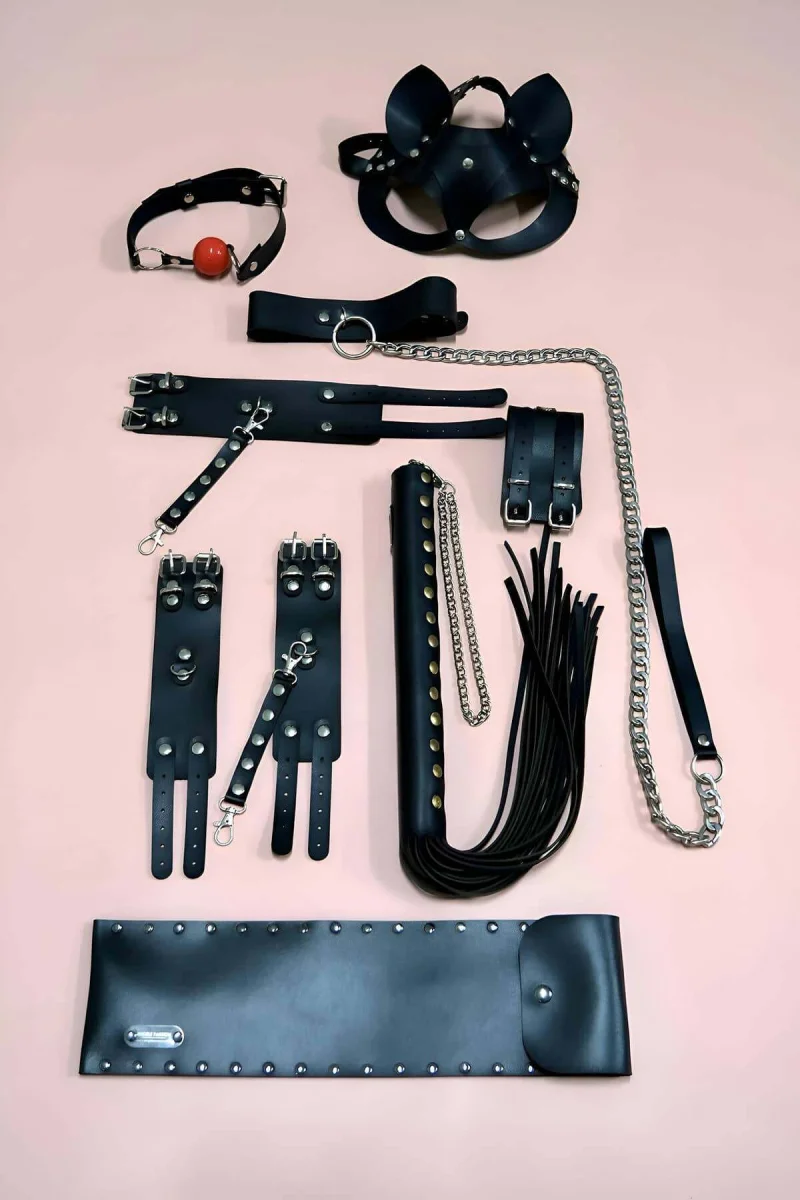 Fantazi Kırbaç Kelepçe Set, 6'lı Set, Ayak - El Kelepçesi, Maske, Ağız Topu - Brf1308