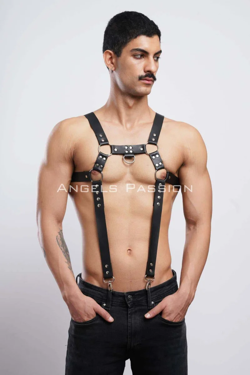 Erkek  Göğüs Harness, Erkek  Deri Pantolon Askısı, Erkek  Clubwear - Brfm23