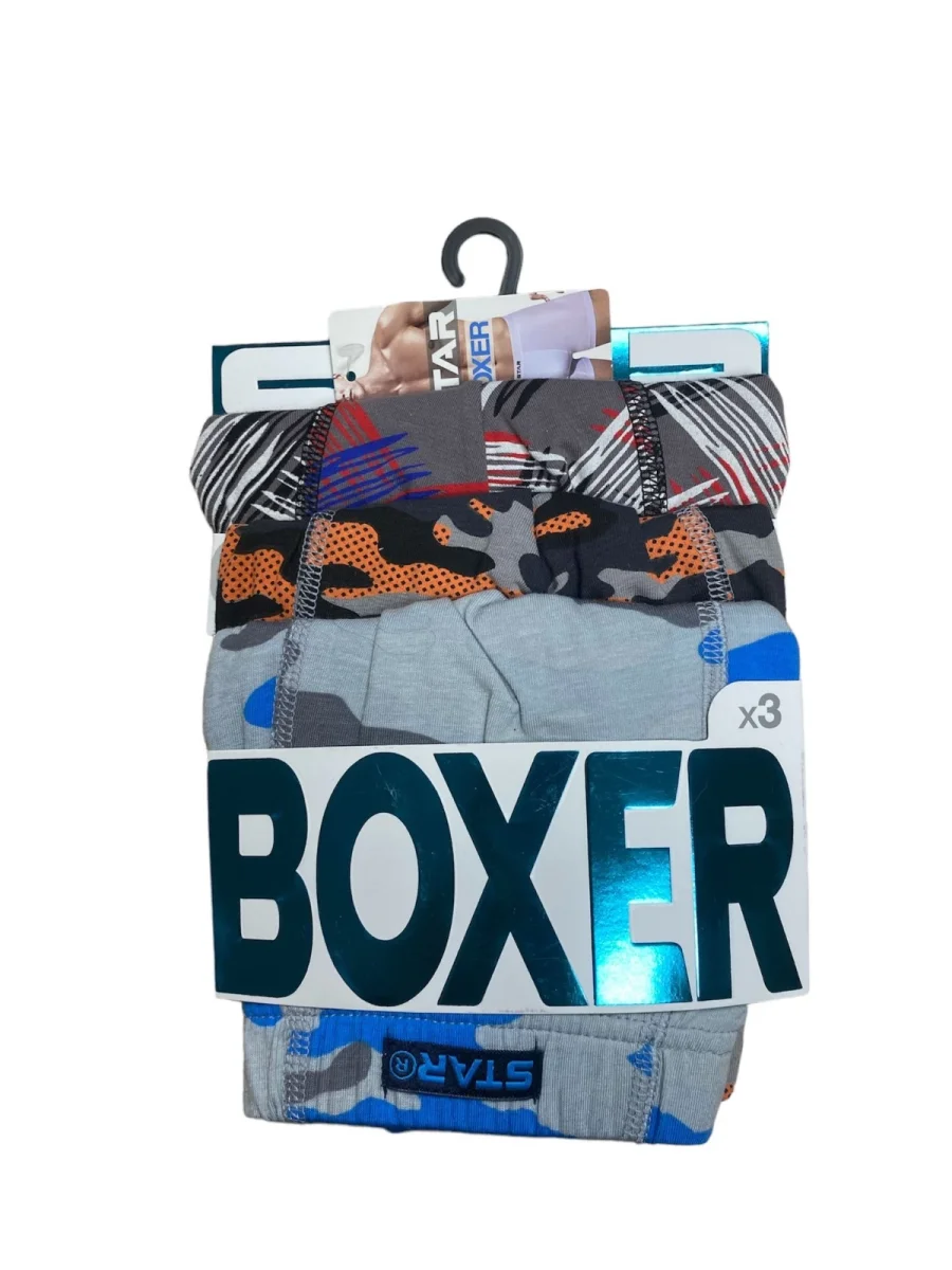 Star 106 Desenli Pamuklu Kemer Likralı 3'lü Boxer