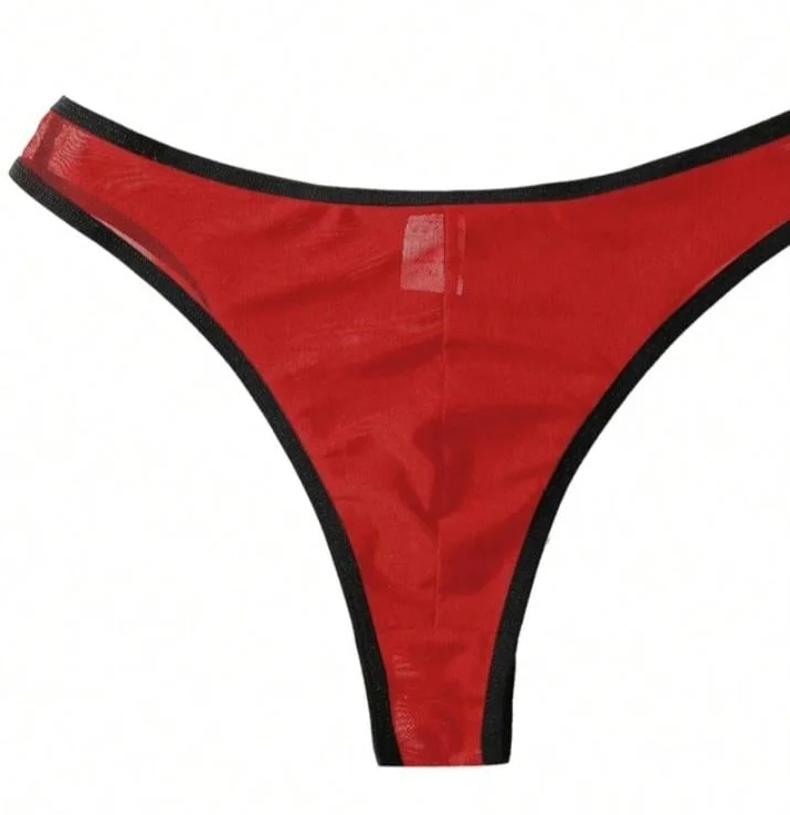 Erkek  Biyeli Kırmızı Transparan Brazillian Slip