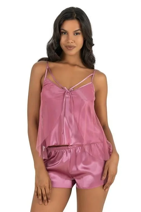 Gül Kurusu Saten Şort Takımı