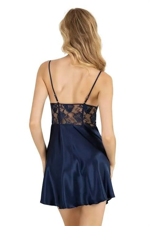 Lacivert Kısa Saten Gecelik 8239