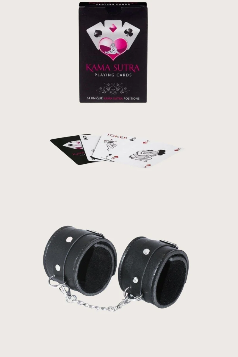 Sexy Görselli Oyun Kartı Kama Sutra Siyah Kelepçe Set