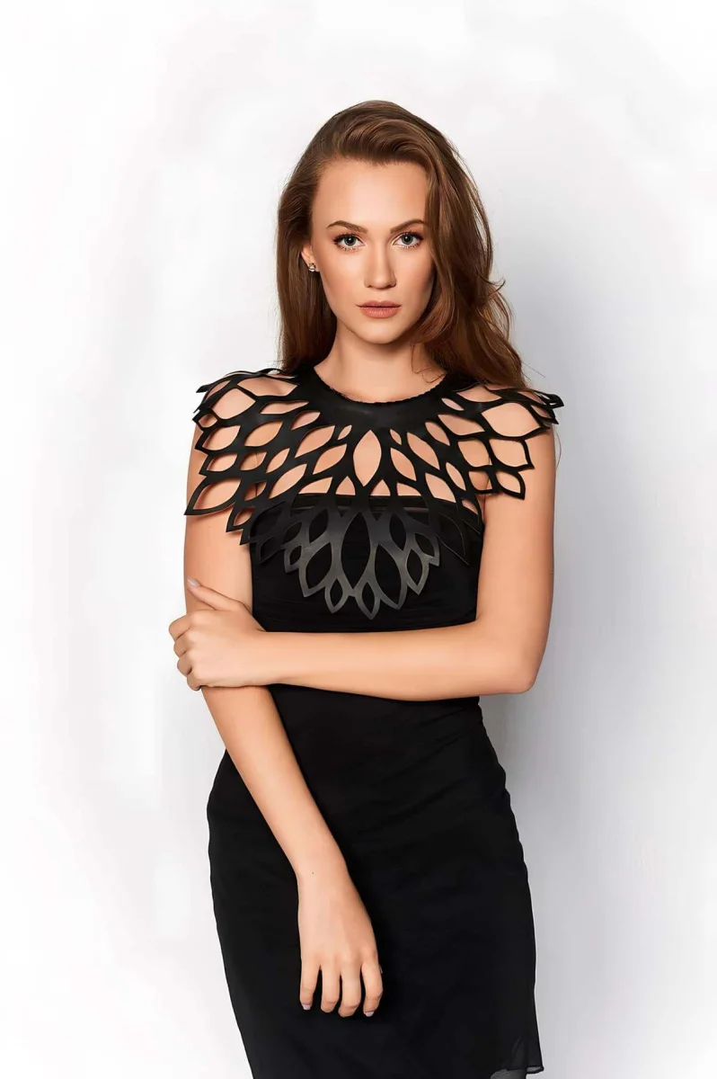 Damla Detaylı Şık Deri Harness Şal - Brf1407