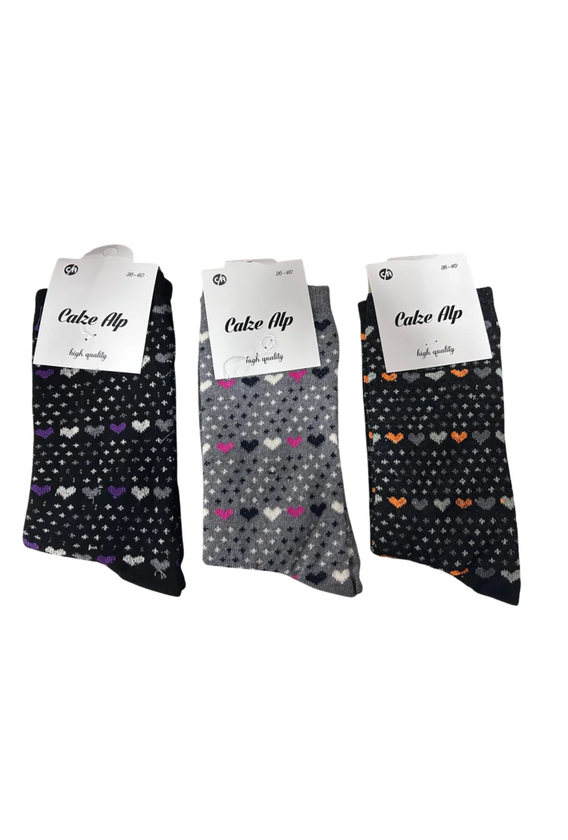 Barış Kalp Desenli Likralı Kadın Soket Çorap Adet