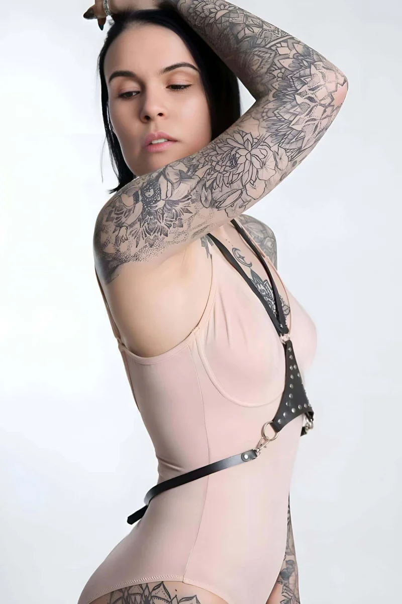 Üçgen Detaylı Deri Kemer Harness, Giysi Üzeri Harness Aksesuar - Brf1279