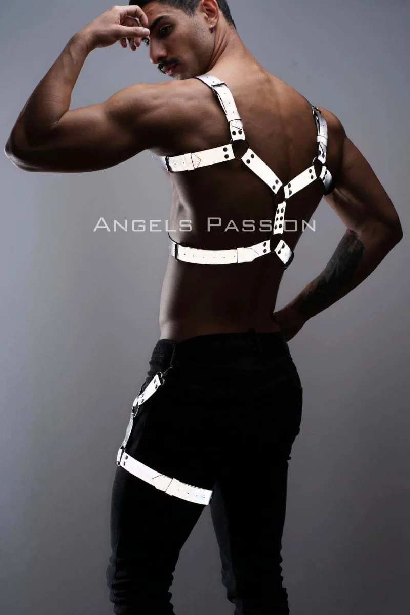 Reflektörlü - Karanlıkta Yansıyan Erkek  Göğüs Ve Bacak Harness Takım - Brfm199
