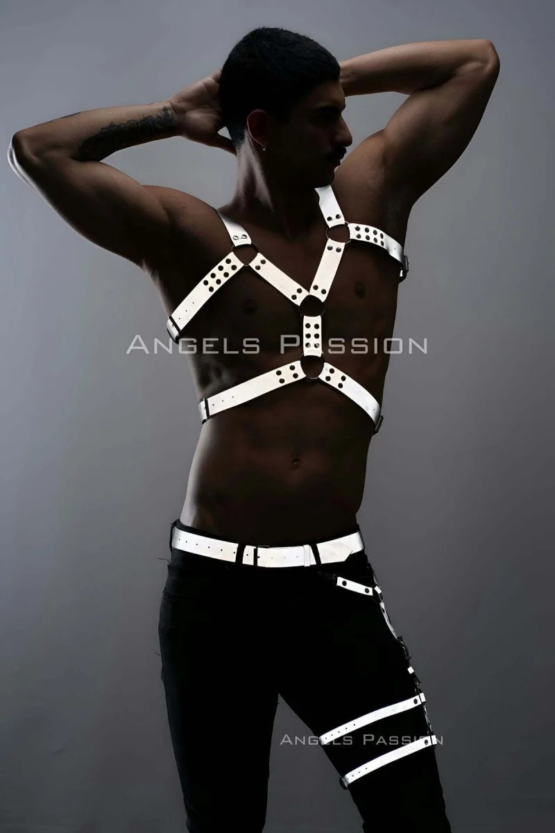 Karanlıkta Yansıyan Reflektörlü Erkek  Harness Takım, Erkek  Göğüs Ve Bacak Harness Takım - Brfm198