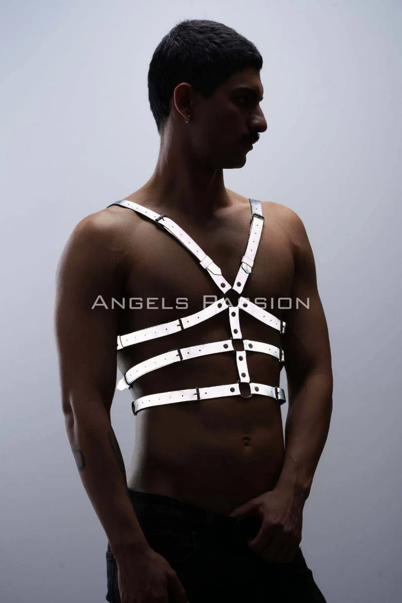 Karanlıkta Parlayan - Reflektörlü Erkek  Göğüs Harness, T-shirt Üzeri Harness - Brfm38