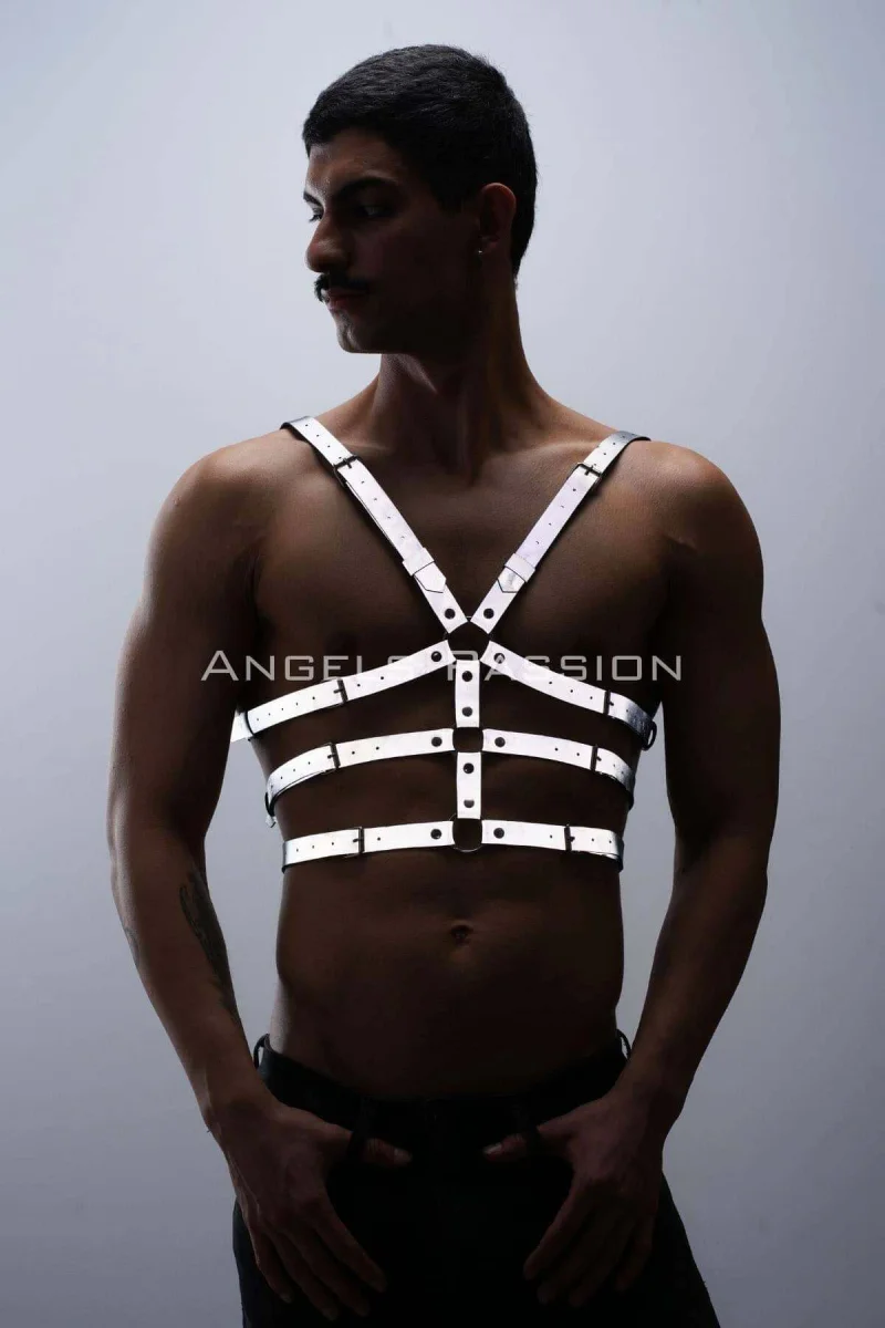 Karanlıkta Parlayan - Reflektörlü Erkek  Göğüs Harness, T-shirt Üzeri Harness - Brfm38