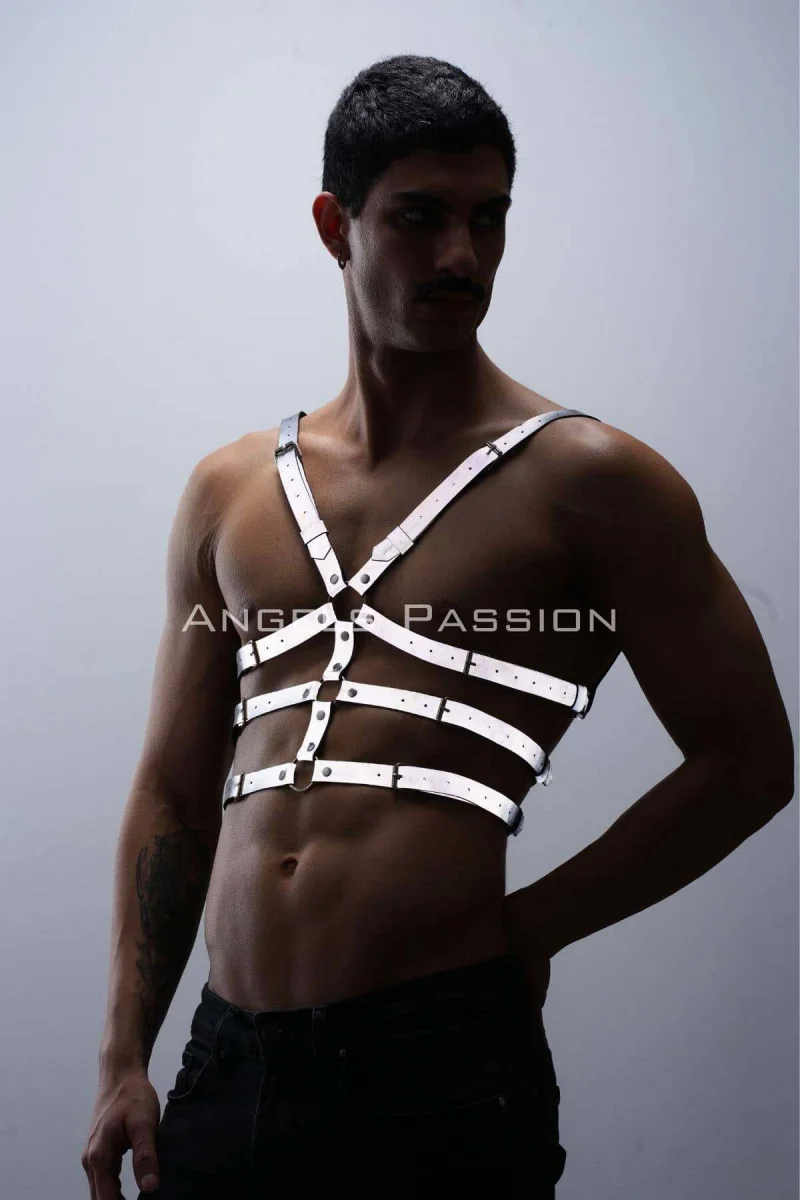 Karanlıkta Parlayan - Reflektörlü Erkek  Göğüs Harness, T-shirt Üzeri Harness - Brfm38