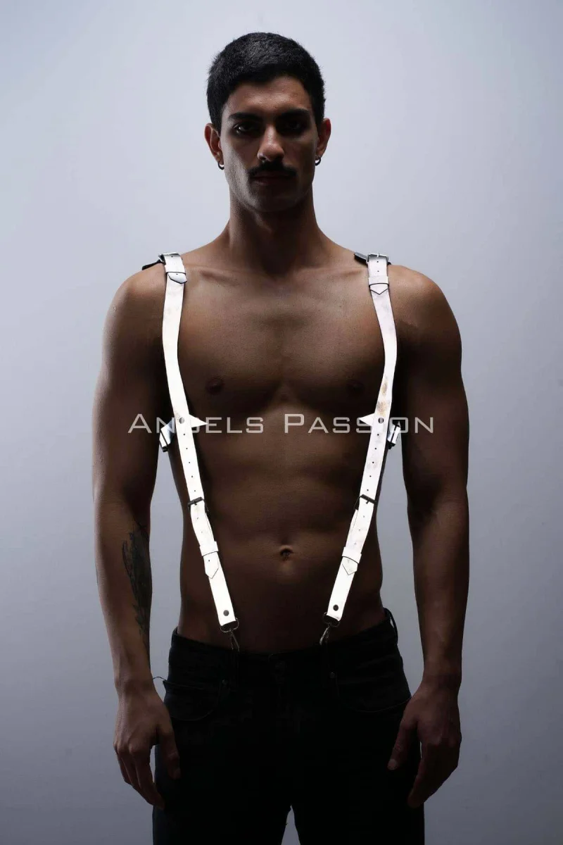 Karanlıkta Parlayan - Reflektörlü Pantolon Askısı, Erkek  Göğüs Harness - Reflektörlü Clubwear - Brfm135