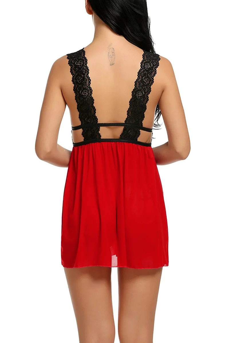 Kadın Kırmızı Dantelli Sırtı Açık Gecelik
