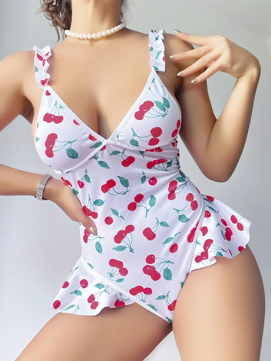 Vişne Desenli Fantezi Body