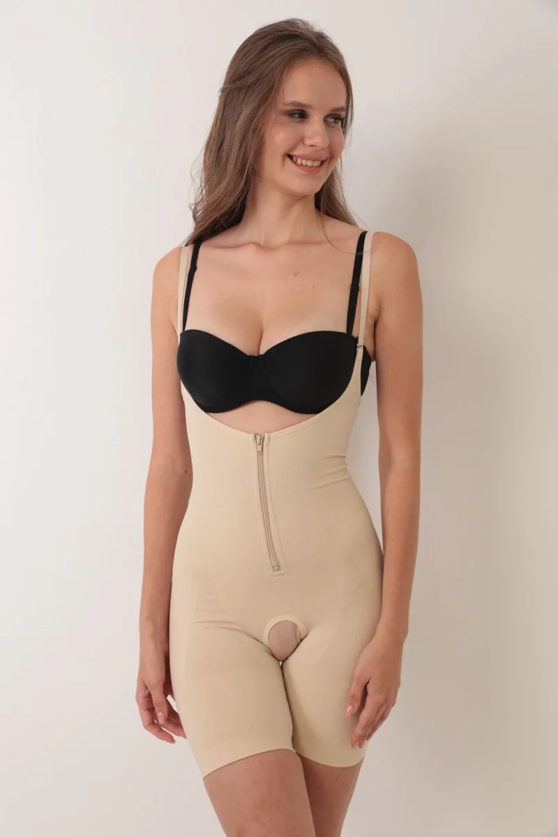 Ten İp Askılı Ağ Kısmı Açık Fermuarlı Tam Boy Kadın Korse