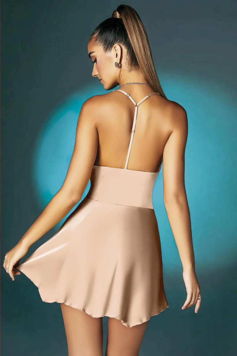 Somon Askılı Degajeli Fantezi Mini Elbise