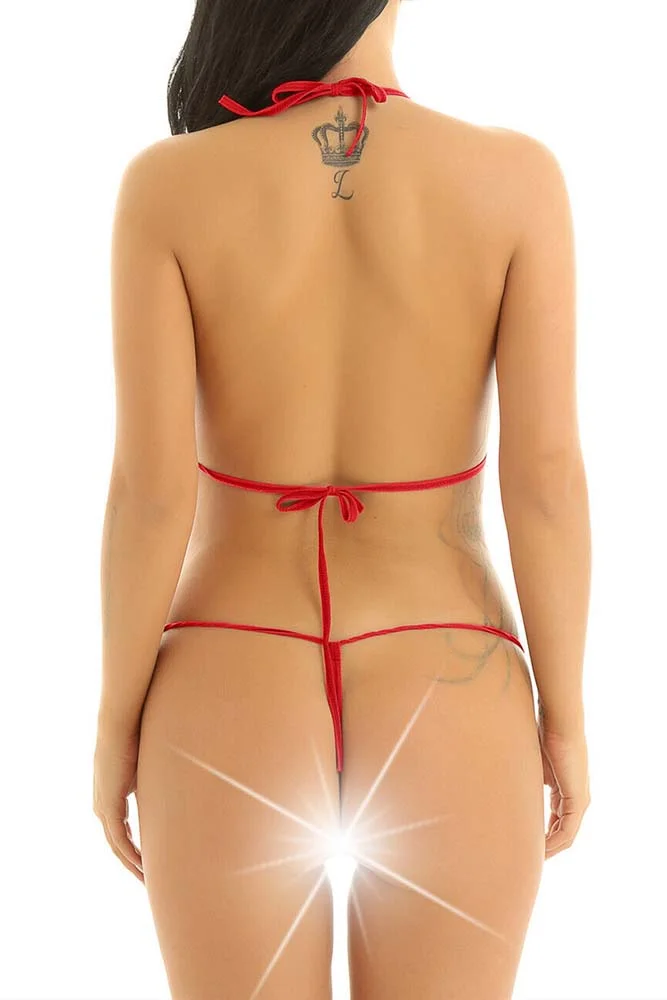 Kırmızı Mikro Bikini Fantezi İç Çamaşırı Takımı