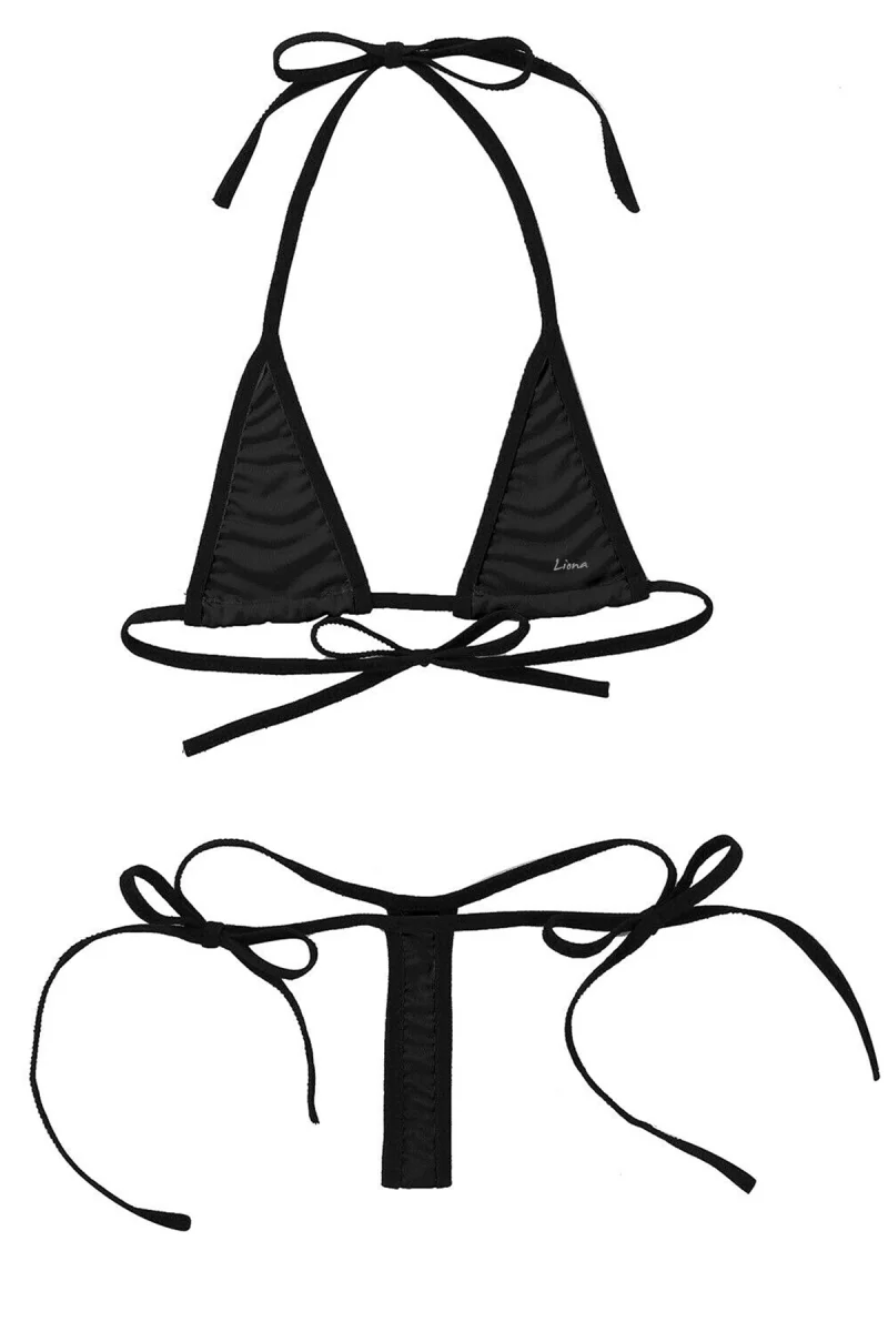 Siyah Mikro Bikini Sütyen Külot Fantezi İç Çamaşırı Takımı