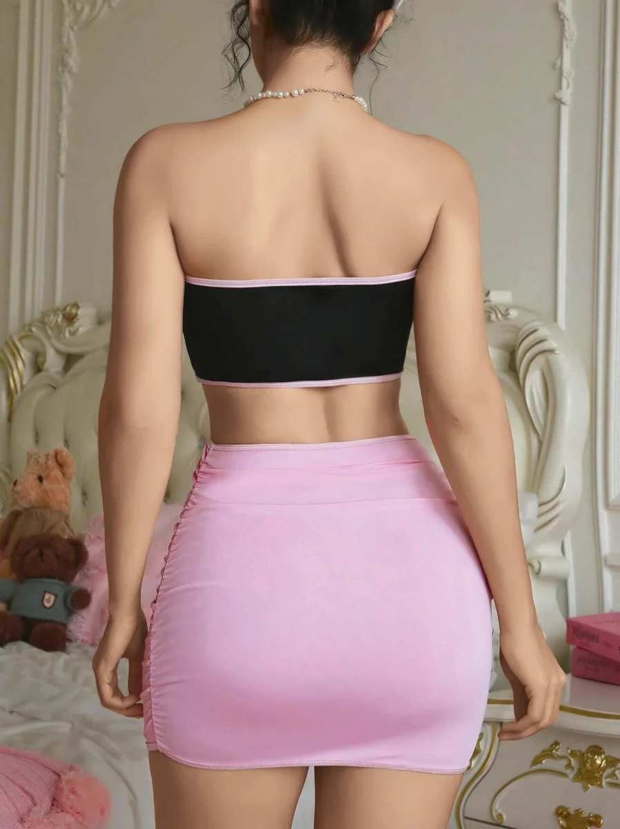 Kadın Pembe Etekli Fiyonk Detaylı Sexy Kostüm 8010