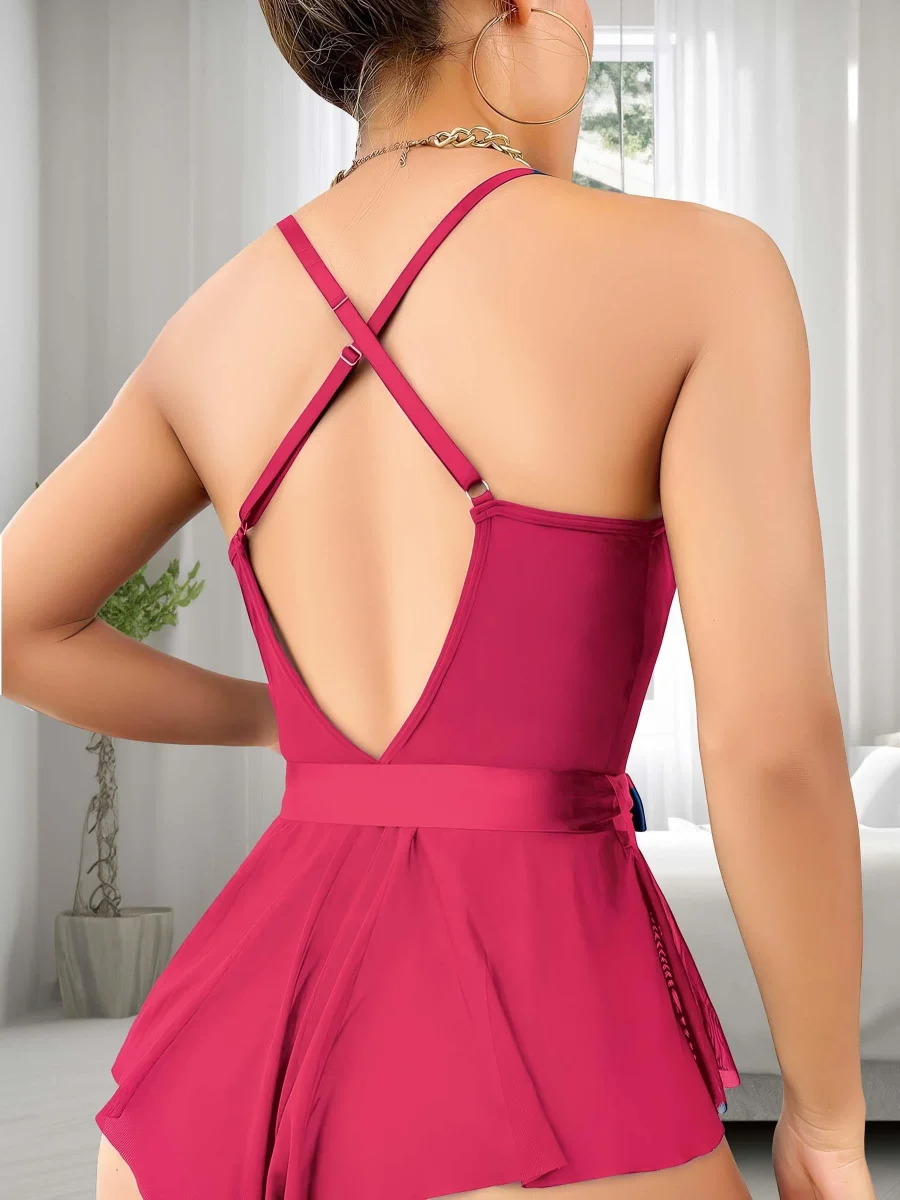 Fuşya Dantel İşlemeli Kurdelalı Fantezi Tül Babydoll