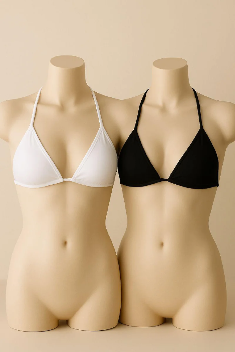 Kadın Siyah Ve Beyaz Minimal Kesim Üçgen Bikini Üstü