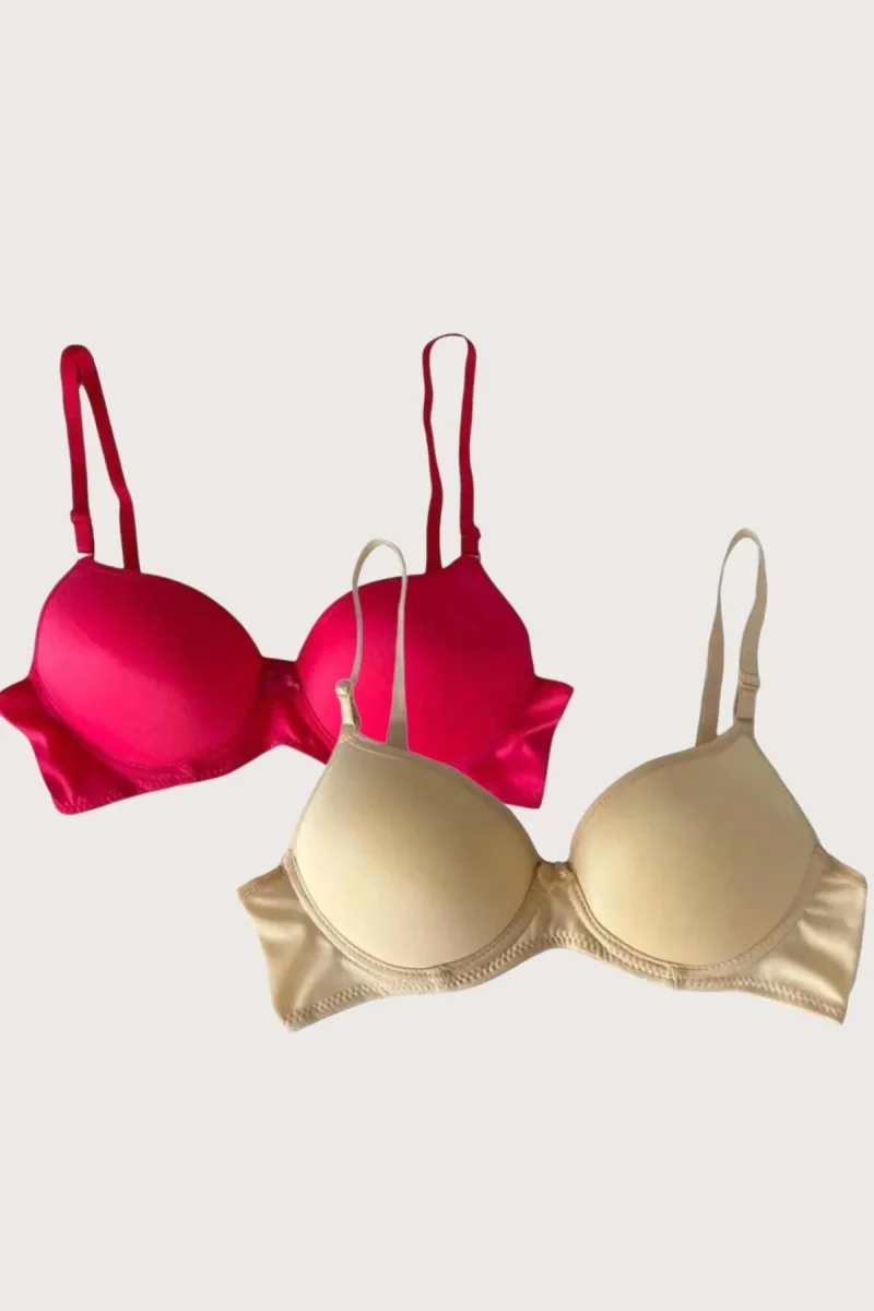 Ten-kırmızı 2'li Mikro Kumaş Push Up Dolgulu Balenli Günlük Destekli Sütyen