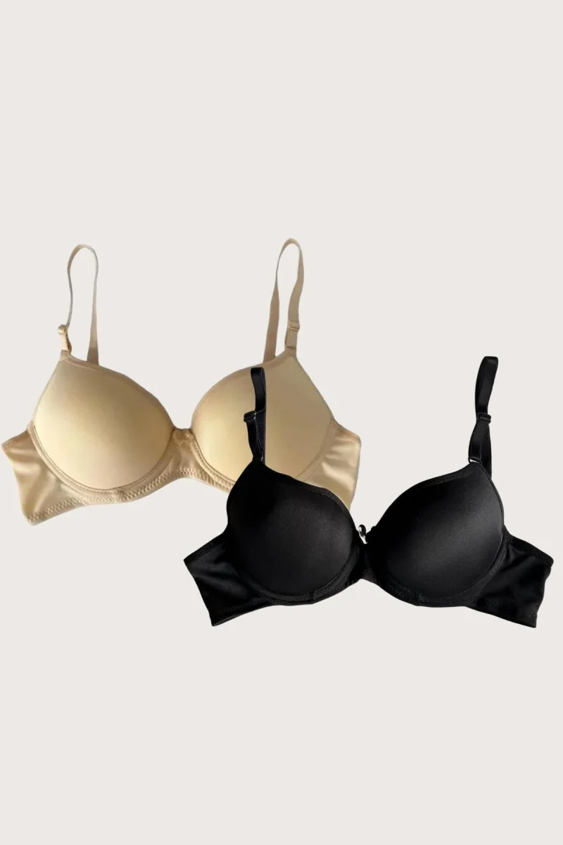 Siyah-ten 2'li Mikro Kumaş Push Up Dolgulu Balenli Günlük Destekli Sütyen