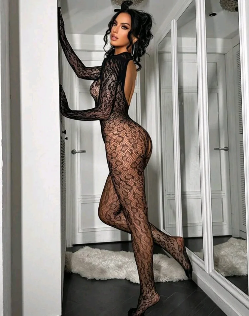 Leopar Desen Vücut Çorabı