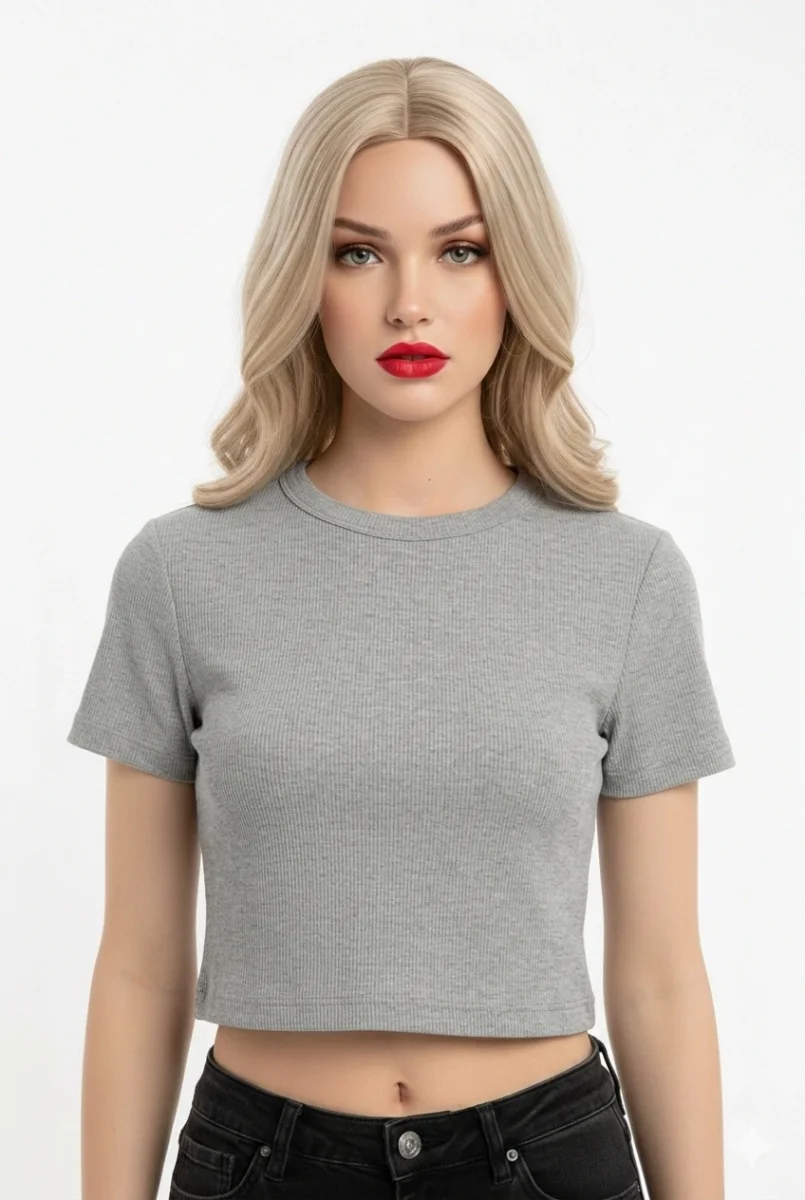 Crop Kısakollu Body Gri Renk