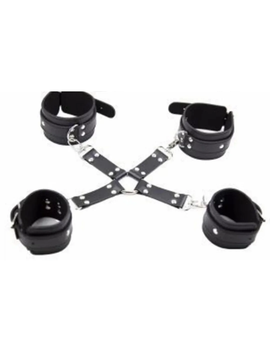 Fantezi Siyah Deri Pozisyon El Ayak Kelepçesi